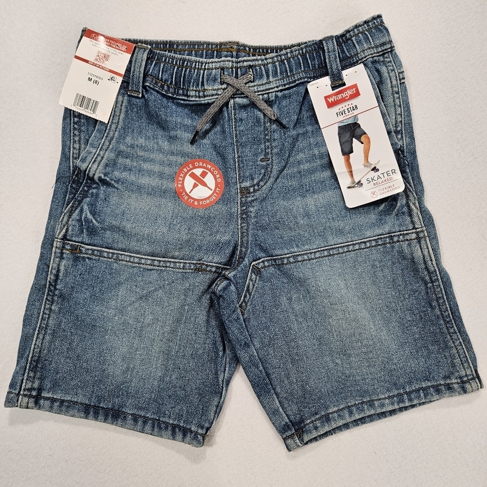 Wrangler Five Star Skater Relaxed Boys Blue Denim Pull On Shorts Size M Size 8
